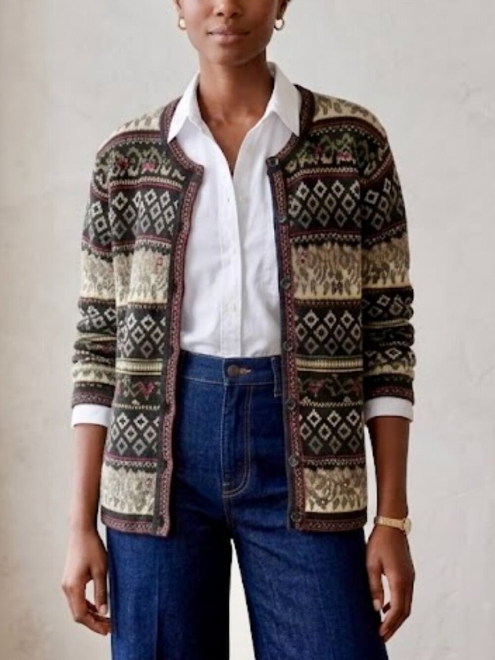 VTG 90s Cherokee Fair Isle Knit Button Cardigan Large Grandmacore Cabin Cozy